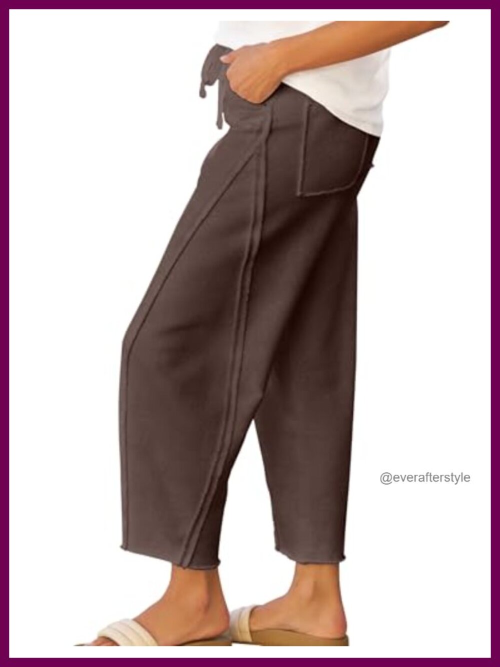 Barrel Leg Cropped Sweatpants Raw Edge Side Seam Lounge Pants